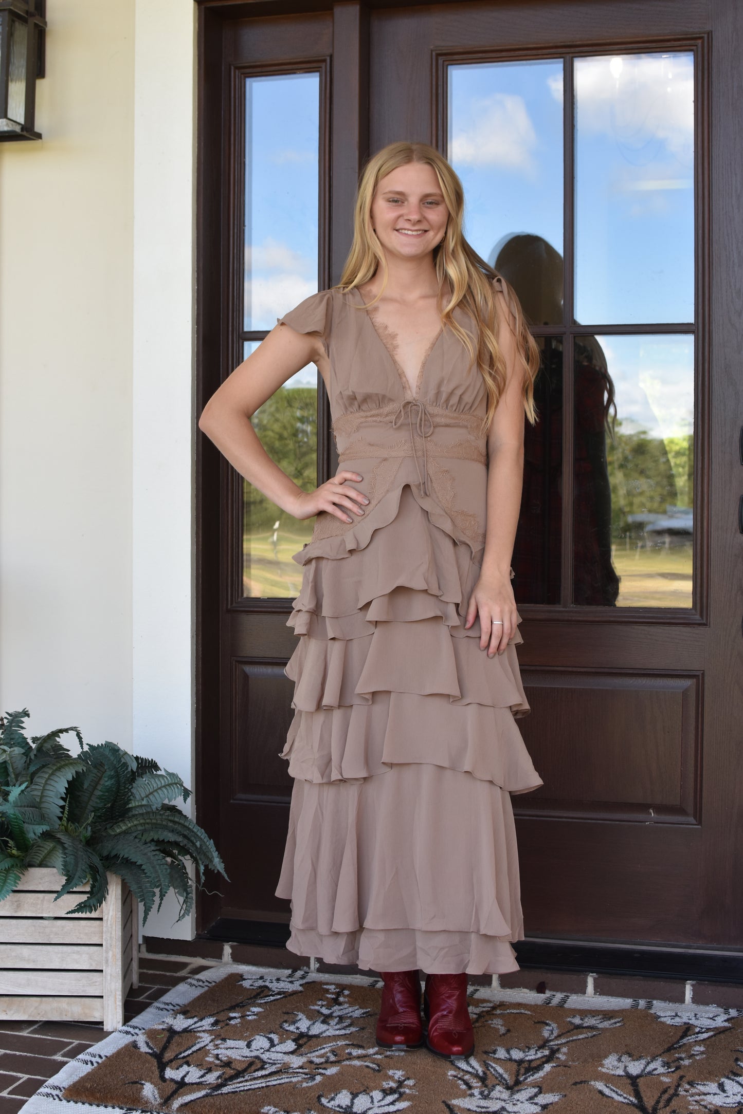 Taupe Ruffle Midi