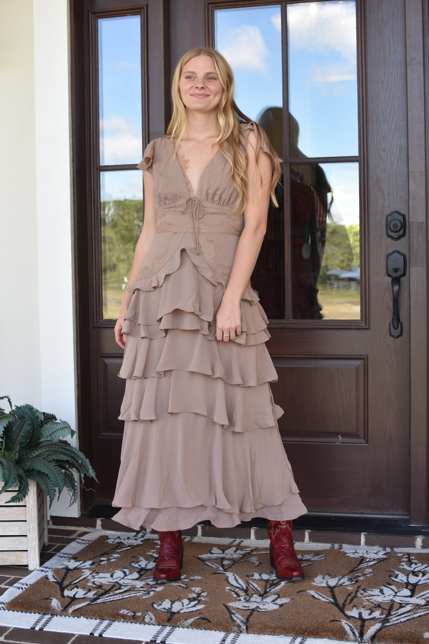 Taupe Ruffle Midi