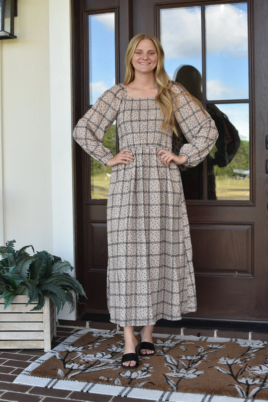 Black Floral Plaid Midi