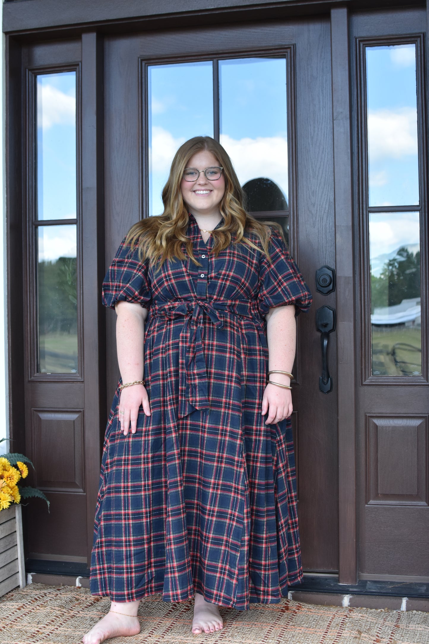 Navy Christmas Plaid Midi, CURVY