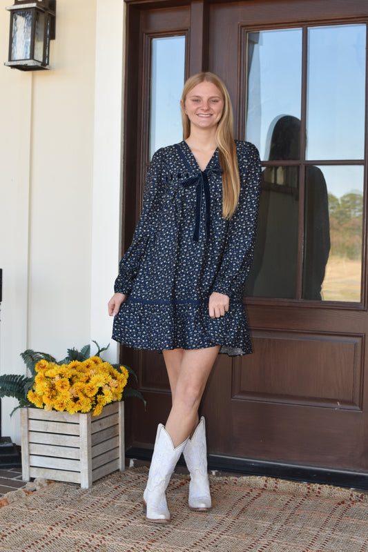 Navy Floral Mini Dress