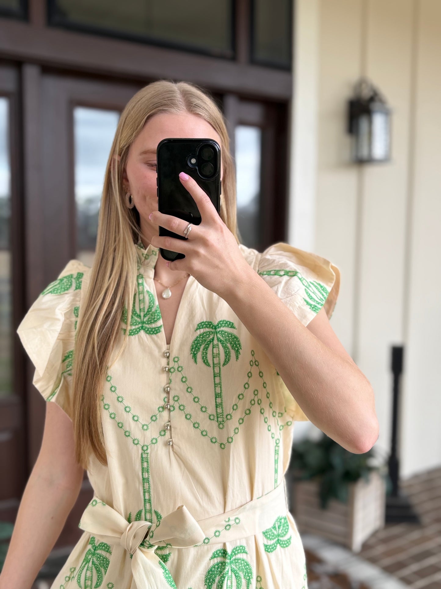 Ecru, Embroidered Palms Midi